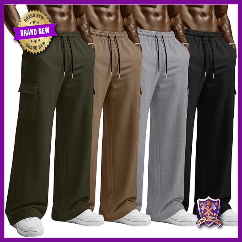 4 Pack Men's Cargo Sweatpants Straight Leg Joggers Drawstring Lounge Pants